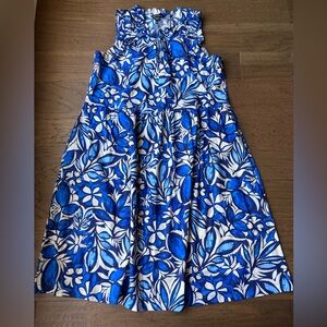 Maggy London A-Line Dress in Blue and White Floral-Size 16